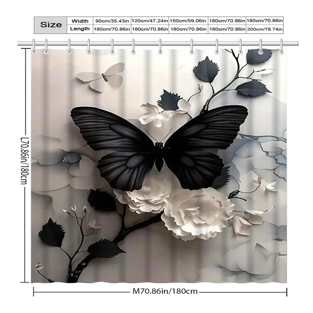 1pc black butterfly shower curtain, high-end elegant bathroom curtain, multi-functional, bathroom decoration pattern