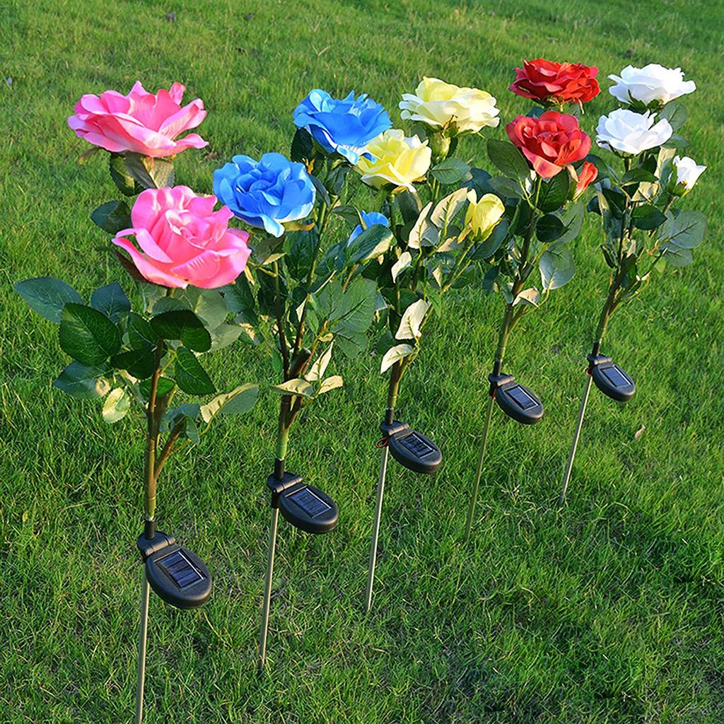 Rose Solar Garden Light Outdoor Waterproof LED Garden Light Simulated Rose Flower Branch Lawn Night Lamp Landscape Home Decor