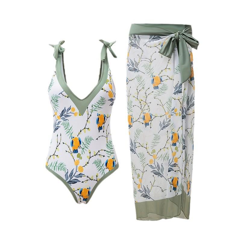 Sexy Backless European & American Style One-Piece Swimsuit with Long Skirt - Women's Two-Piece Set