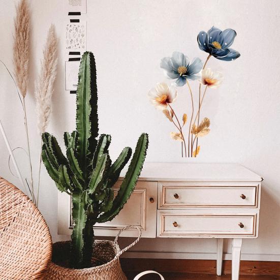 3D Flower Wall Stickers Removable Waterproof Floral Wall Decal Gold Blue White Peel