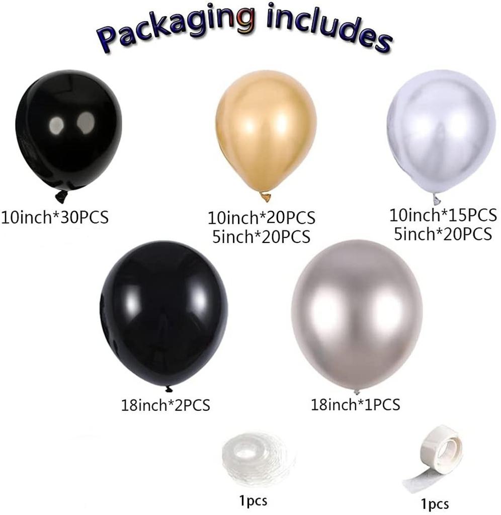 Black Gold And Silver Latex Balloon Birthday Party Balloon Chain Set Room Decoration