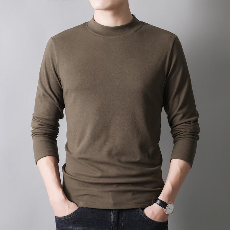 Autumn and Winter Solid Color Velvet Thickened Long-sleeved T-shirt Men's Large Size Warm Top