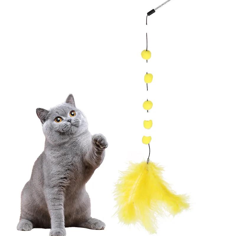 Cat Toy Wool Ball Cat Toys Interactive Teather Toys for Cats Sticks Colorful Plush Ball String Cats Toy with Bell Pet Supplies