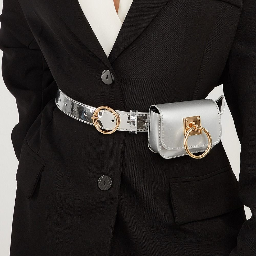 Zinc Zinc Alloy PU Leather Waistband Jeans Decor Waist Bag Fashion Belt with Waist Pack  Streetwear