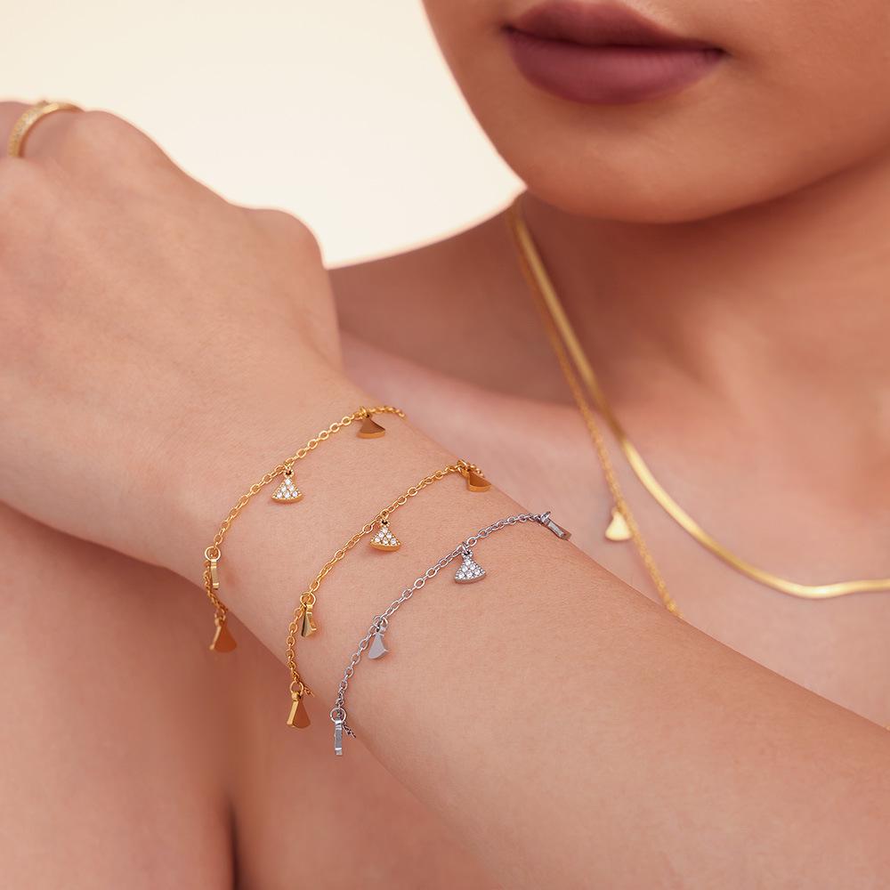 Omeka Geometrická Mini Sukně & Zirkonový Set Doplňků: Náramek, Náhrdelník a Šperky z titanové oceli pozlacené 18karátovým zlatem