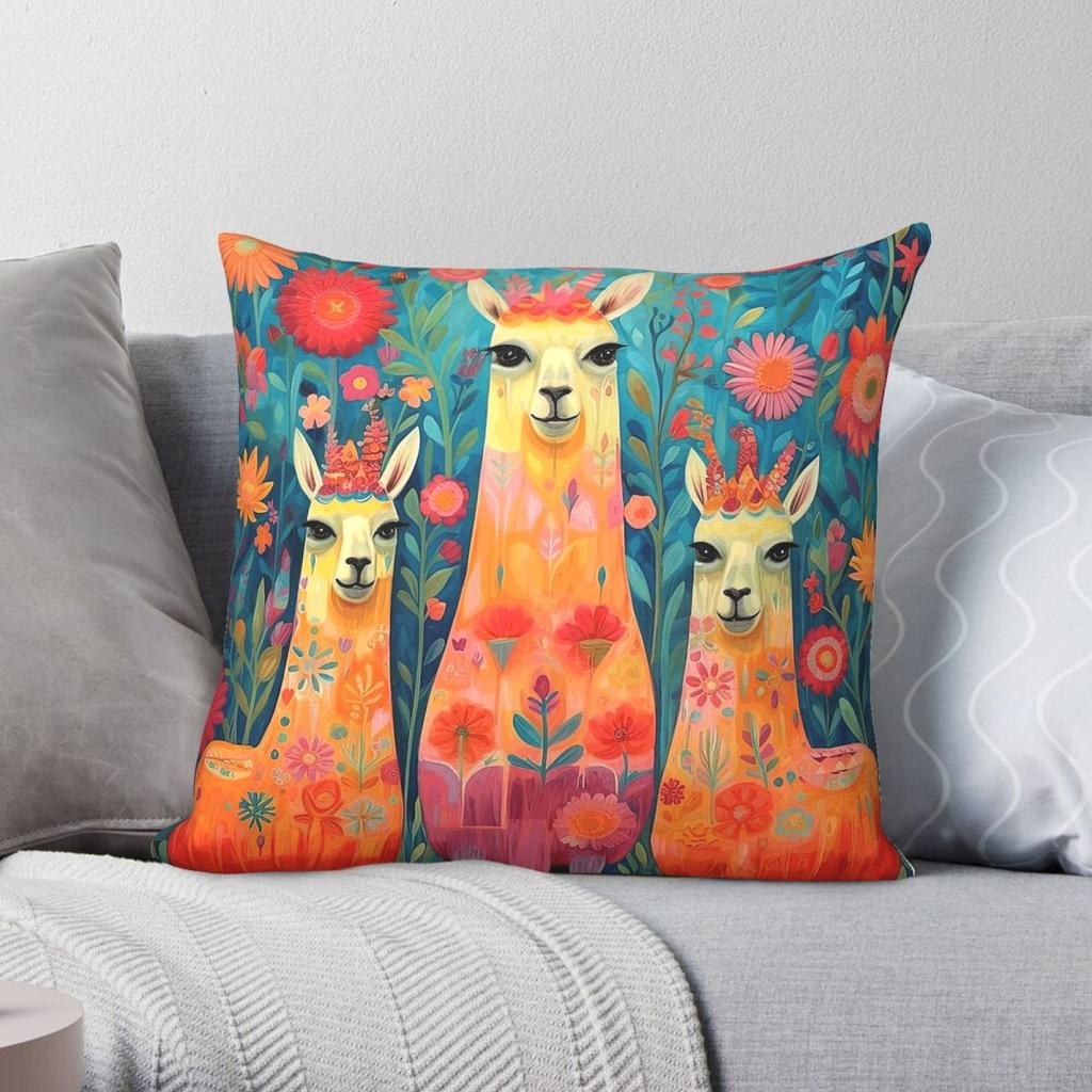 Llamas Splashed With Color Square Pillowcase Polyester Linen Velvet Creative Zip Decor Sofa Seater Cushion Cover