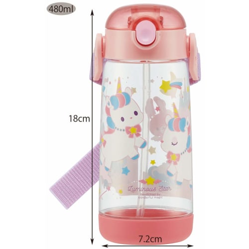 Skater Children's Water Bottle with Straw Clear Bottle Unicorn 480ml Girls PDSH5