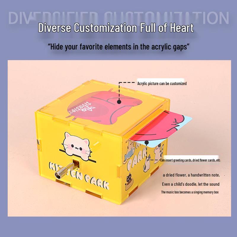 Acrylic Handmade Cartoon Pet Music Box - Hand-Cranked Eight-Tone Ornament
