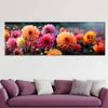 Autumn Dahlia Mix Flowers with Rain Drops Canvas Painting, Colorful Flower Posters, Garden Prints, for Living Room Decor, Quadro