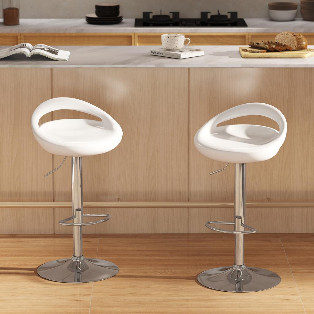 Set of 2 bar stools bar chairs adjustable height backrest and footrest swivel 360 degrees 46x41x76-96cm white