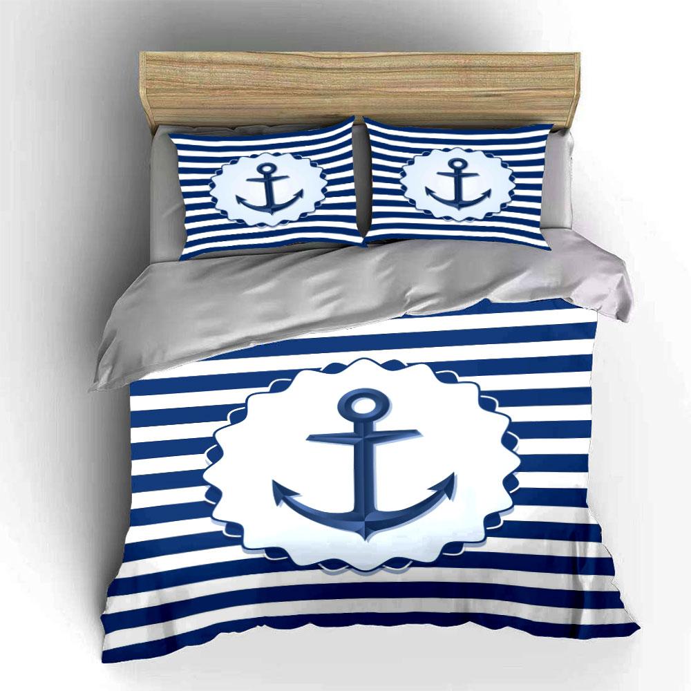 Blue anchors, striped background. Bedding sets Duvet cover sets Duvet covers Pillowcases(1*Duvet Cover 2*Pillowcases without duvet insert)