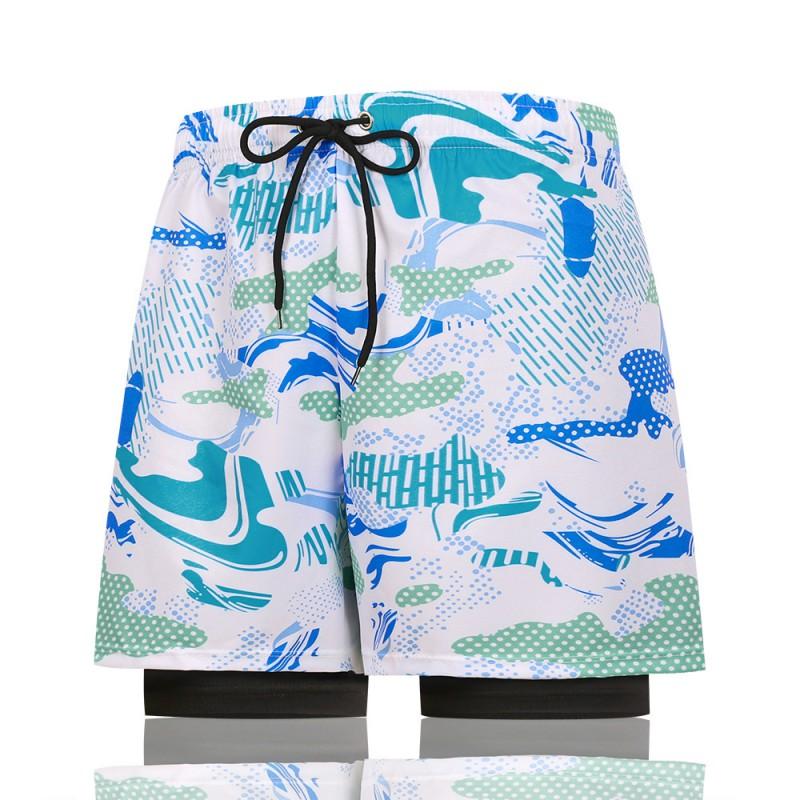Mens Double-Layer Swim Trunks Quick-Dry Board Shorts Swimming Beach Pool Surfing Water Sports