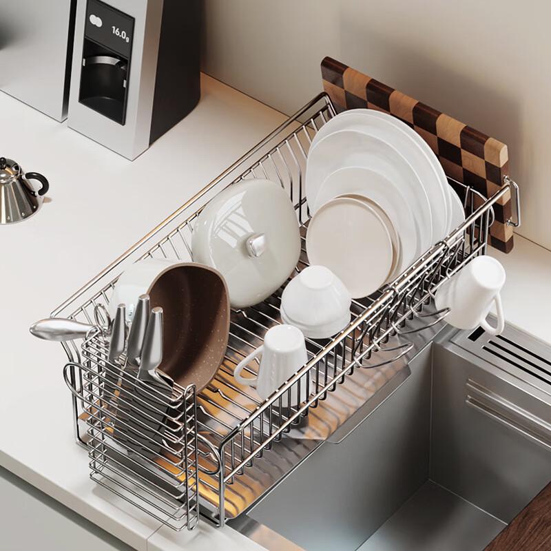 Large Stainless Steel Sink Dish Drying Rack with Knife Holder
