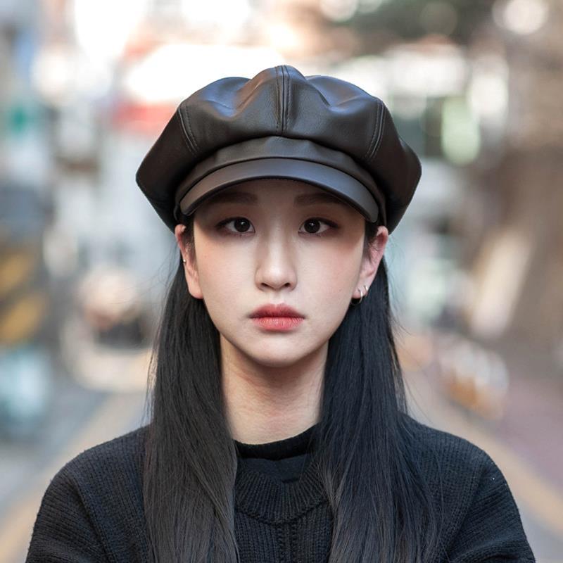 Mode PU Leder Hüte für Männer Frauen Winter Warme Leder Zeitungsjunge Mütze Weiblichen Koreanischen Retro Achteckige Künstler Maler Cabbie baskenmütze