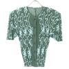 PLEATS PLEASE 10 Year Green Flower Print Short Sleeve Cardigan Tops 3 greenUsed