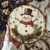 Vintage Metal Tin Sign Snowman Wreath 8 Inch Wall Art Rustic Winter Holiday Decor For Christmas Home