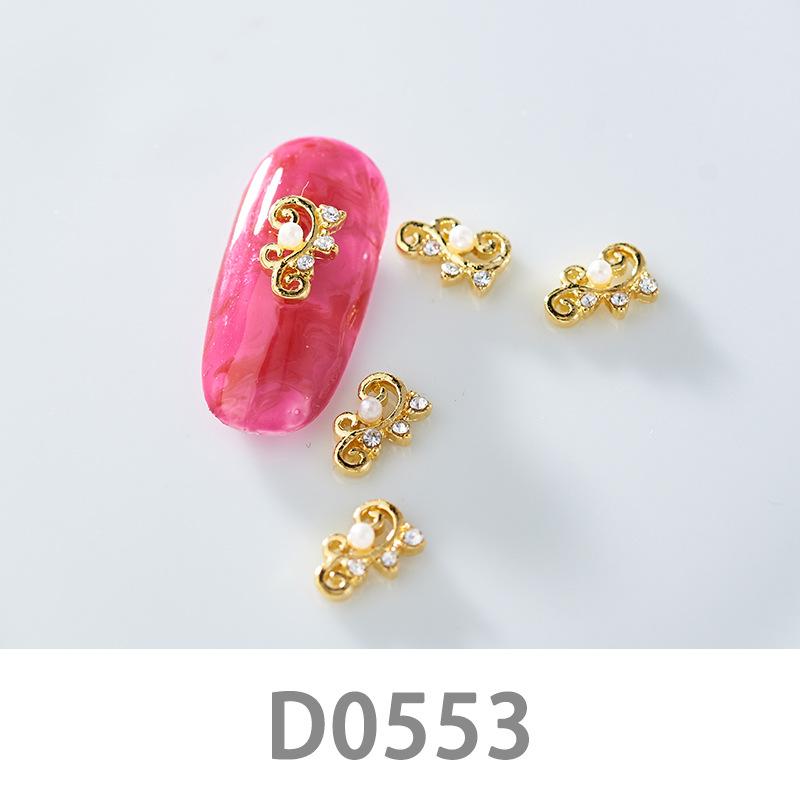 10Pcs Gold Silver Elk Antler Shape Alloy Diamond Nail Ornament Manicure Decoration Accessories