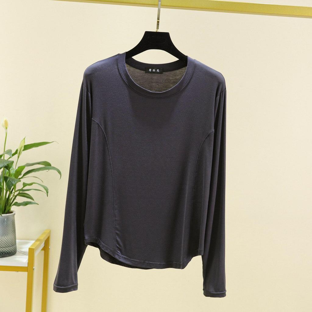 Novidade Primavera e Outono 2026 Pijama Feminino Peça Única Modal Gola Redonda Grande Manga Longa Camiseta Top Estilo Fino com Roupa para Casa