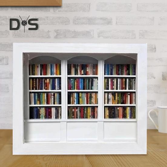 Mini knihovna pro úlevu od úzkosti Dřevěná miniaturní simulovaná polička s 200 ks Mini kniha s úlevou od stresu Hračka na stolní knihovnu pro domácí kancelář