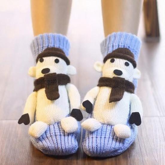 1 Pair Knitted Animal Socks Autumn Winter Thick Warm Knitting 3D Animal Doll Mid-calf Socks Women Stretch Home Floor Carpet Sleeping Socks