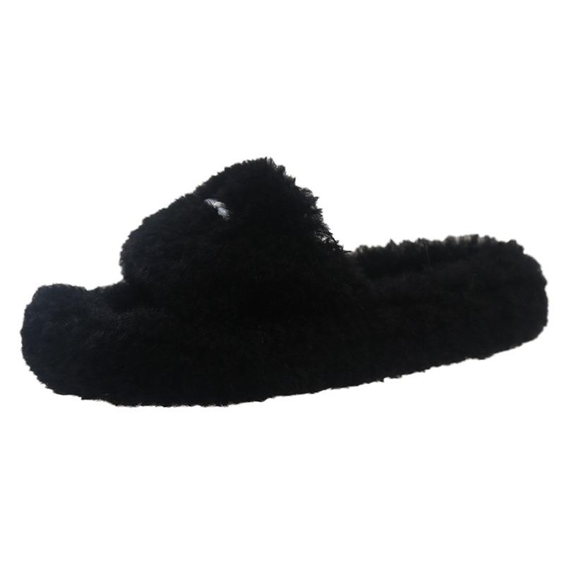 Internet-Berühmtheit Europäische dicksohlige flauschige Hausschuhe Damen Herbst- und Winterbekleidung 2025 neu ins trendige Mode Zuhause Kreuz vielseitig