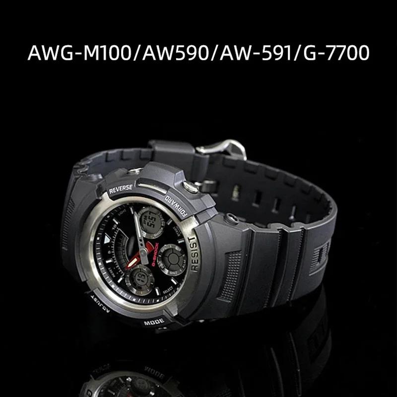 Cinturino per Orologio in Silicone di Grado Premium per Casio G-Shock AW-591/590/AWG-M100/101/G-7700/7710 Braccialetti Impermeabili
