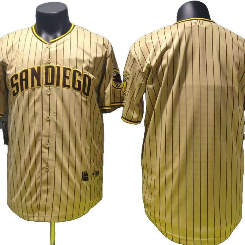 Custom Embroidered Baseball Jersey Unisex Sport Shirt Khaki Striped Blank Padres Style