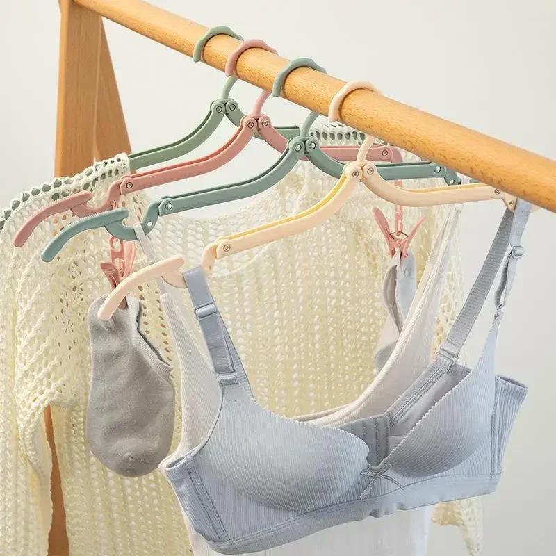 Folding Hanger Set With Clip for Clothes Drying Folding Hanger Rack Travel Folding Telescopic Portable Clothes Drying Rack