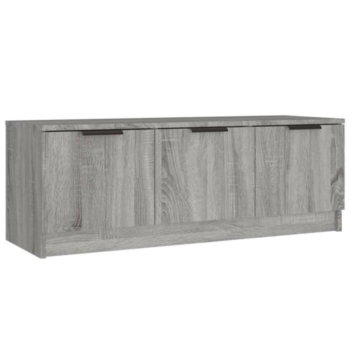 Meuble TV - Classique - Sonoma Gris - 102x35x36,5 cm - Bois d'ingénierie - Montage facile