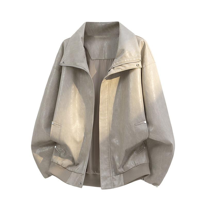 Spring and Autumn New Jacket Men's Large Lapel Oil Wax Leather Jacket Jacket Leather Jacket Retro Ruffian Handsome Loose
