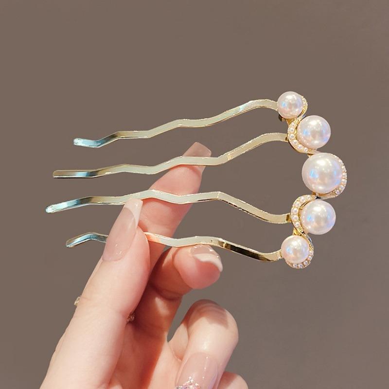 Fashion Metal U-Shaped Hair Stick Women Elegant Simple Pearl Hair Clip Pins Rhinestone Hairpin Headwear Hair Accessories Gifts
