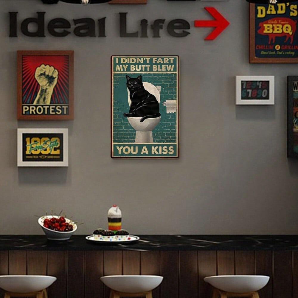 Metal Poster Wall Decor, Retro Vintage Black Cat Rectangle, Bar Pub Home Art