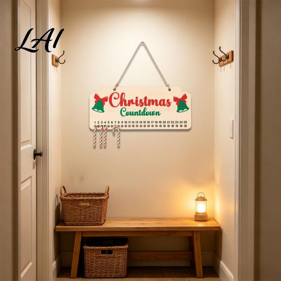 Reusable Wooden Countdown Calendar Christmas Advent Calendar Hanging Board with Candy Party Supplies Dates Festive Wall Decoration for Home Holiday