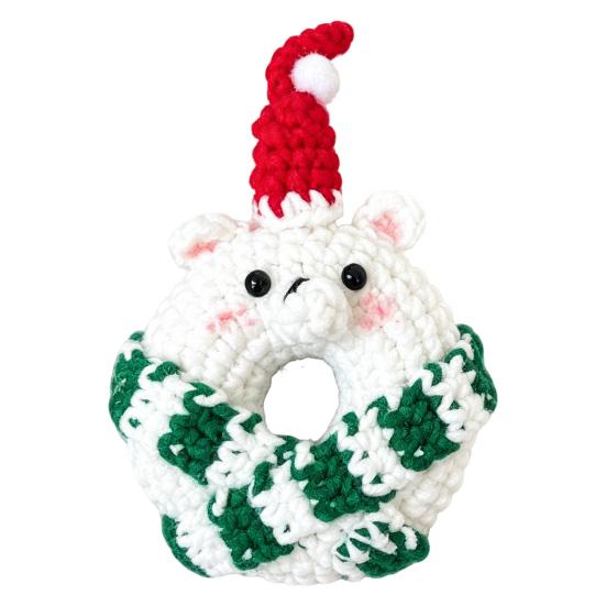 Crochet Donut Bag Accessory Christmas Doughnut Keychain, Handmade Santa Claus/Reindeer/Penguin/Bear/Flower Wreath Pendant for Hand Knitted Keychain