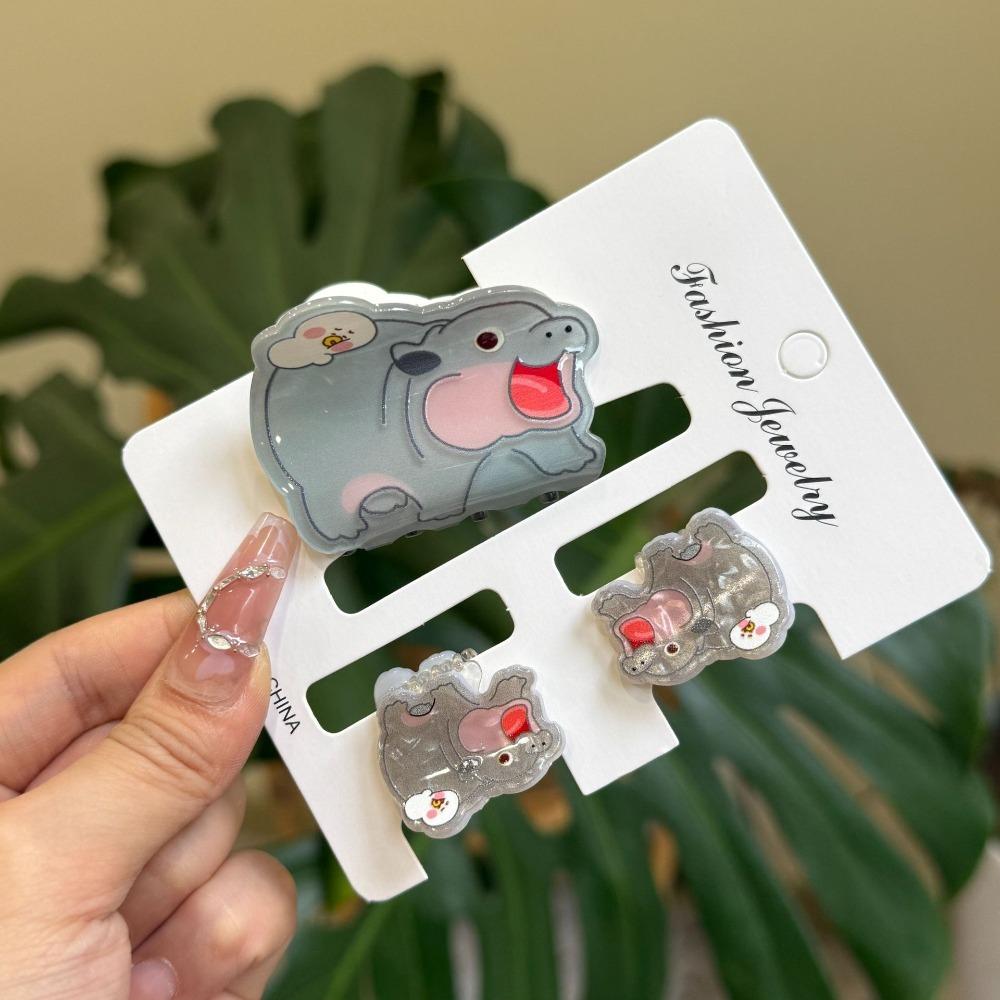 1/3Pcs Flower Small Shark Clip Set Acrylic Cartoon Capybara Hair Clip Miss Hippo Hair Claw  Travel
