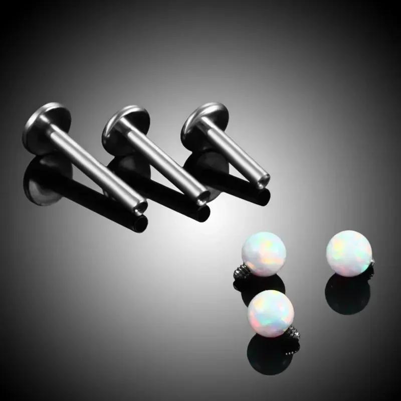 G23 Titanium Opal Piercing 16G Internal Thread 3/4/5mm Labret Industrial Ear Tragus Piercing Nose Lip Implant Grade Body Jewelry