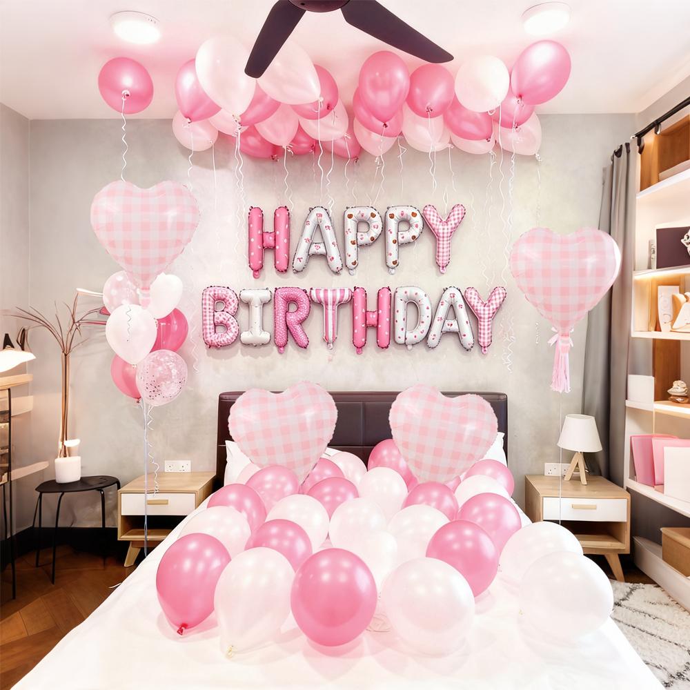 Pink birthday balloon set, Happy Birthday letter balloons for birthday party decoration, birthday party, photo props