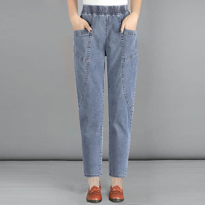 Damen Übergröße 4xl Lässige Denim Knöchellange Hose Vintage Mom Baggy Vaqueros Elastischer Hoher Bund Frühling Sommer Harem Jeans