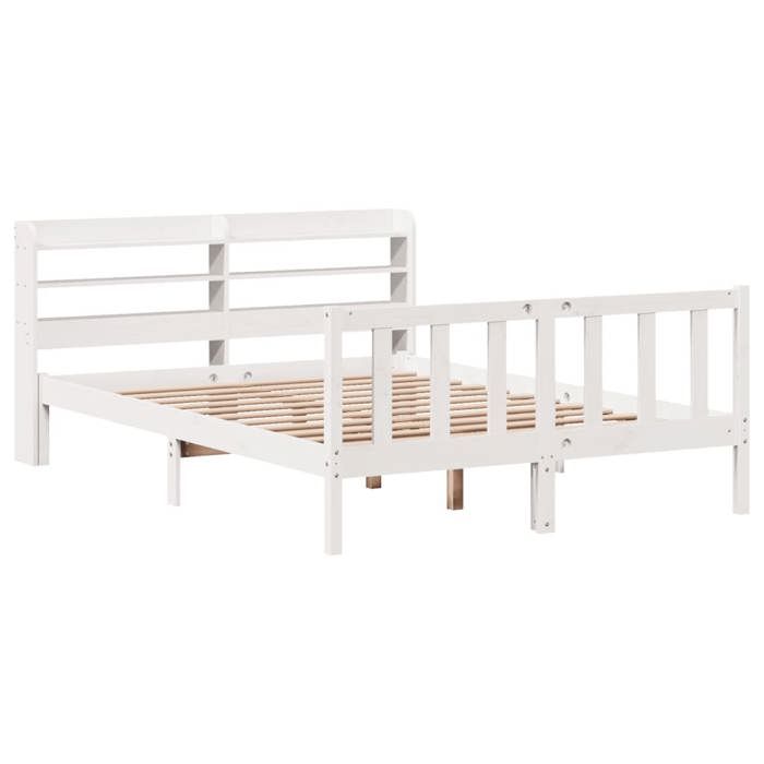 VidaXL Cadre de lit avec tête de lit blanc 135x190 cm bois pin massif, lit, mobilier de chambre à coucher, lit en bois, lit 3306571