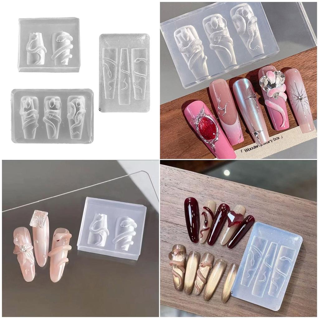 Pack Of 3 Reusable 3D Silicone Nail Art Molds With Intricate Snake Design Nail Art Tools For DIY Manicure Accessories