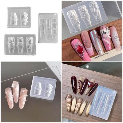 Packung mit 3 wiederverwendbaren 3D-Silikon-Nagelkunstformen mit filigranem Schlangendesign Nagelkunstwerkzeuge für DIY-Maniküre-Zubehör