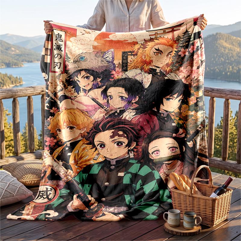 Warm Flannel Throw Blanket,Demon Slayer Lightweight Cozy Blanket For Bed Sofa And Daily Use