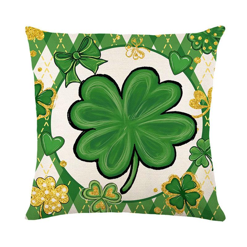 Green Four-leaf Clover Printed Pillowcase St. Patrick's Day Decorative Cushion Cover Living Room Sofa Pillow