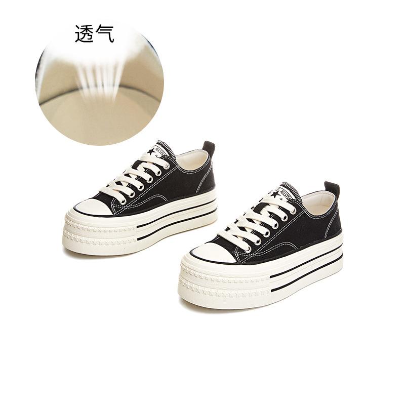 

Туфли женские белые из овчины wula pad, весна 2025, новые, на толстой подошве, увеличивающие рост, парусиновые туфли, повседневные, универсальные, кексовые туфли 35 чёрный