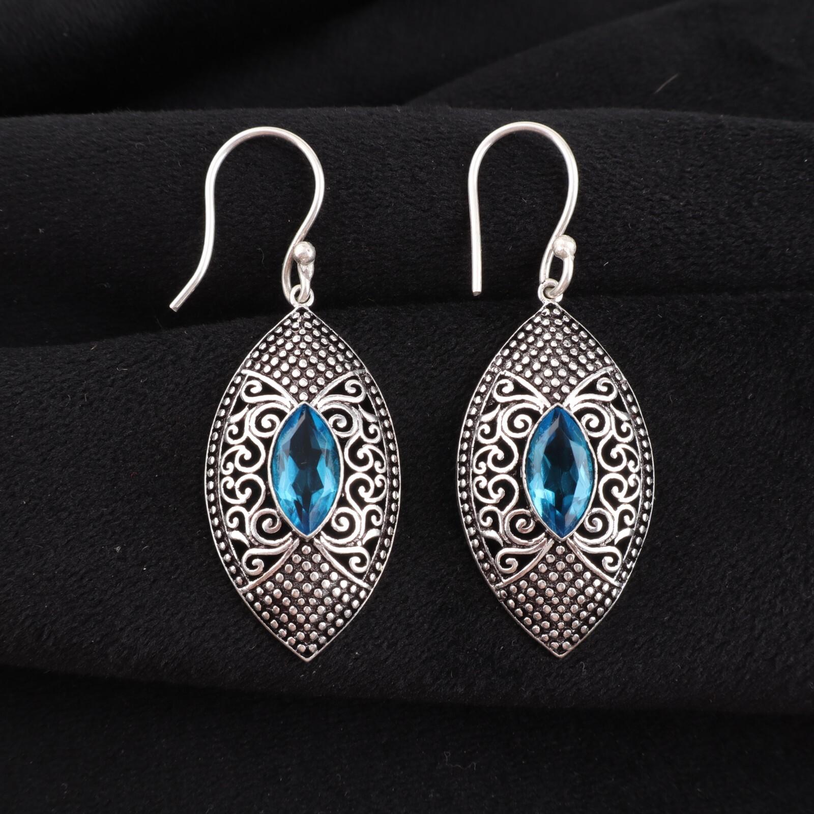 

Swiss Blue Topaz Gemstone 925 Sterling Silver Jewelry Drop/Dangle Earrings 2.15 CE-20-12