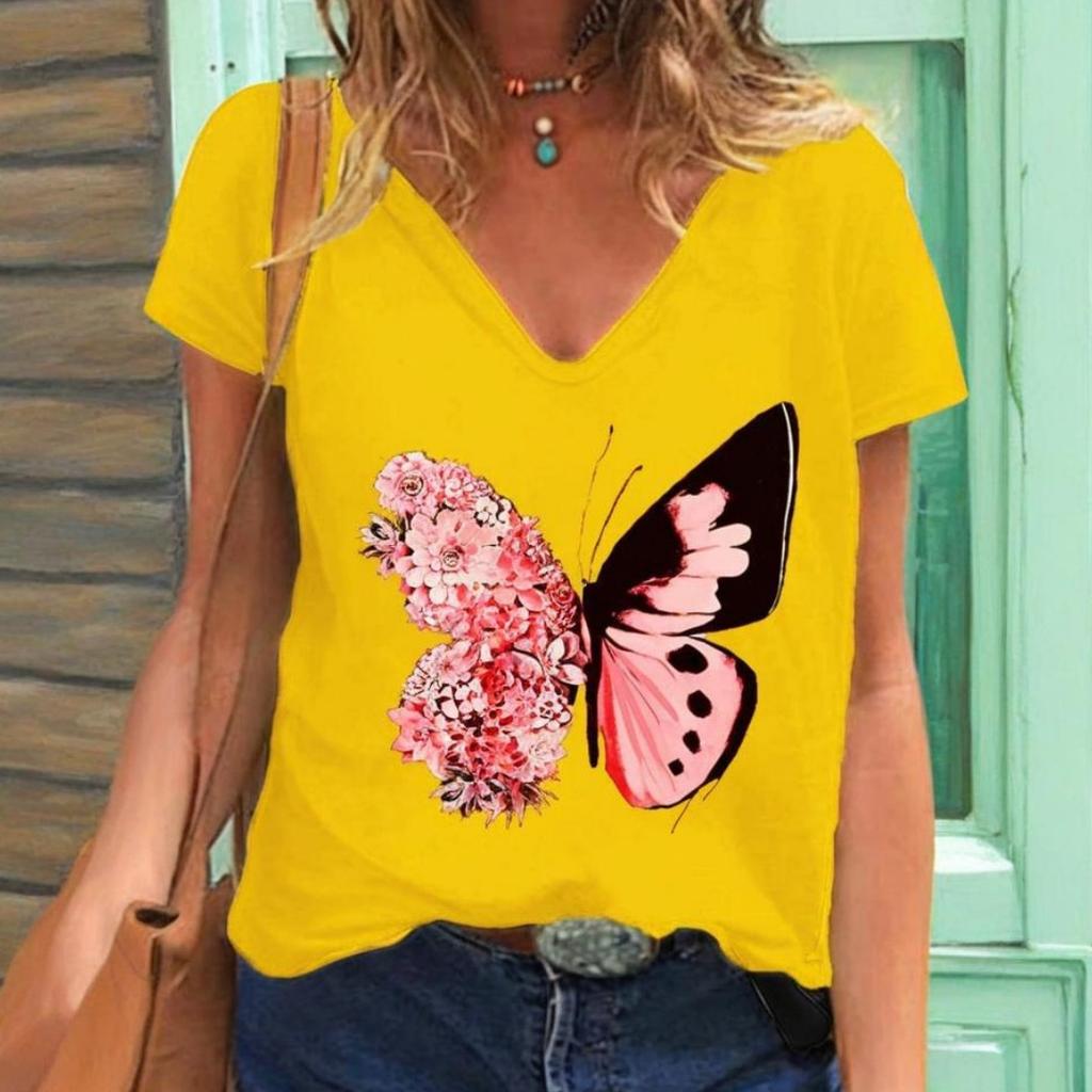 Summer Butterfly 3D Print T-shirt Women Streetwear Casual T Shirts Y2k Tops Woman Harajuku V-Neck Tees Oversized Clothing