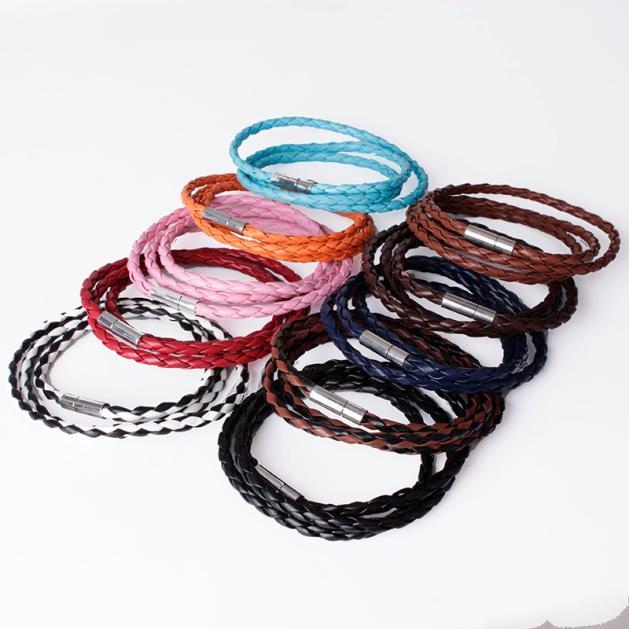 Buy [FH] New Fashion Women Men Black Leather Interlaced Cuff Bangle Wristband Bracelet at