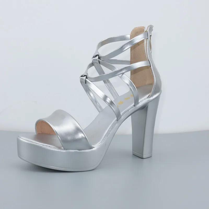 Big Size 32-43 Block Heel Platform Sandals Women Wedding Shoes Summer High Heels Gladiator Sandals Patent Leather Sandals