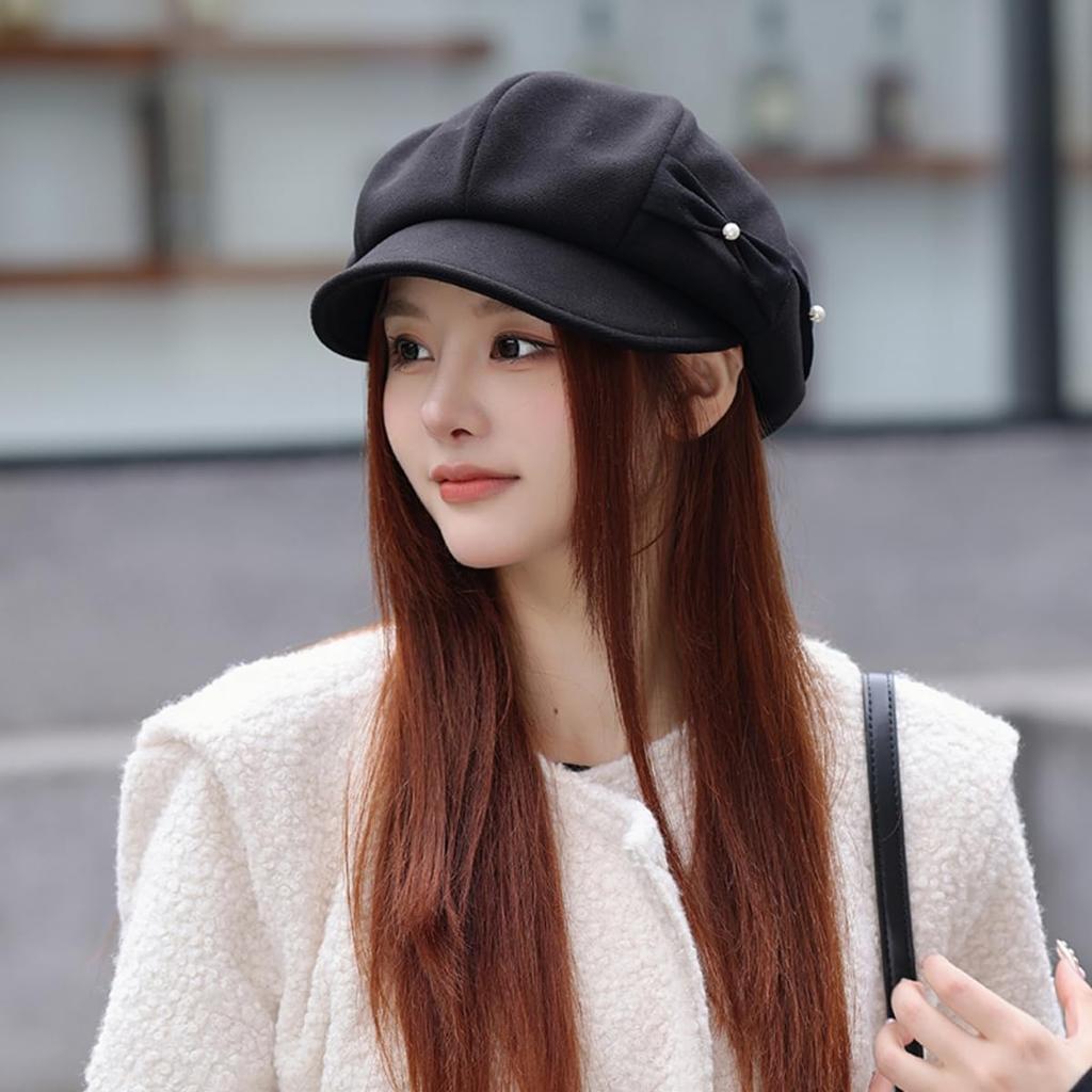 Hunting UV Slimming Stylish [Qzkouma] Casquette, Autumn/Winter Hat, Women's Cap, Warm, Windproof, Protection, Effect, ZUHB-810 (Black)