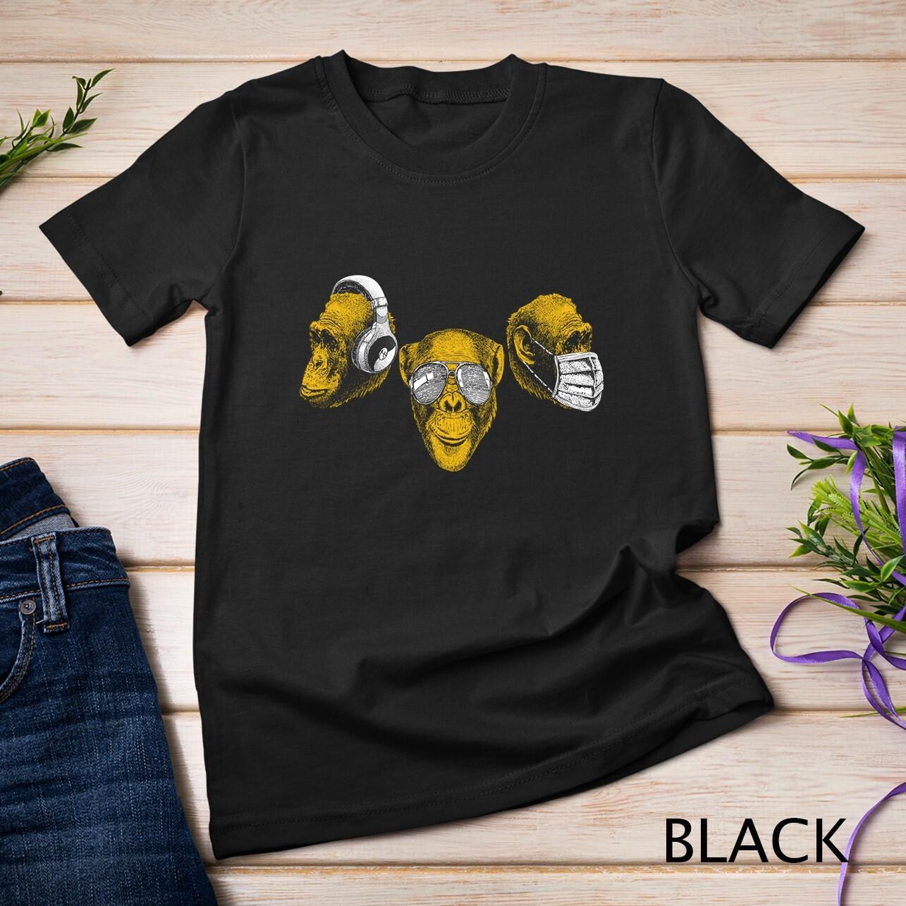 Three Chimpanzee Heads Wise Monkey Speak Hear and See No Evil Unisex T-Shirt Mens Womens Tees Top M